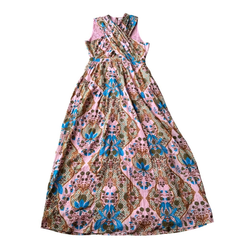Anna Cate Pink Blue Floral Paisley Halter Maxi Dress Cotton Boho Cottagecore M - Picture 3 of 8